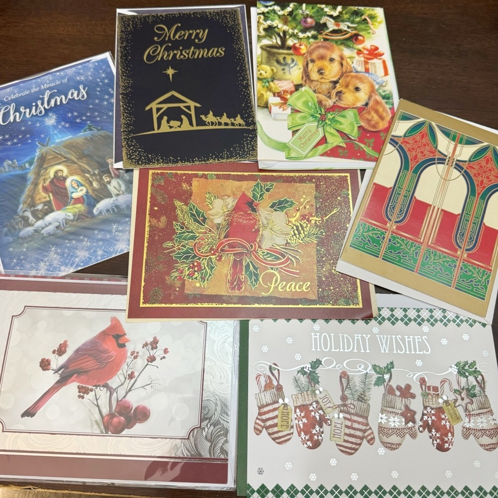 7 Unused Vintage Christmas Greetings Cards with Envelopes Bundle